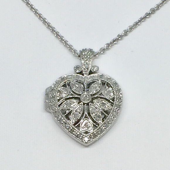 Sterling Silver Diamond Heart Locket - Picture 1 of 5